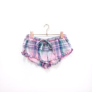 PINK AERIE PLAID SLEEP SHORTS WITH RUFFLE